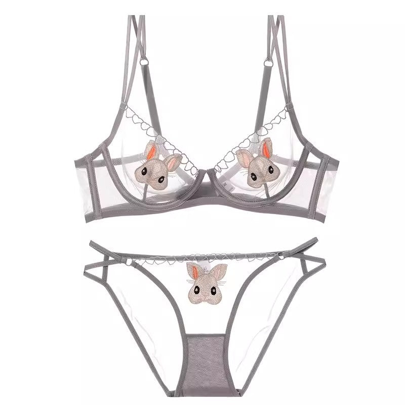 Image of Big breasts show small breasts sexy rabbit ultra-thin transparent underwear women want to gather and put down the sag and retract the accessory breasts bra set